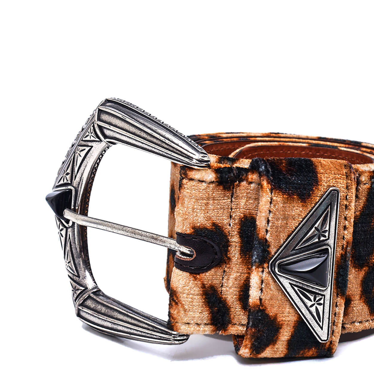 Etro - Leopard Print Embossed Silver Toned Buckle Velvet Belt   34||85